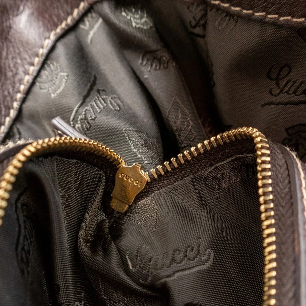 Authentic Gucci Monogram Crystal Canvas Hysteria Hobo Shoulder Bag Brown
